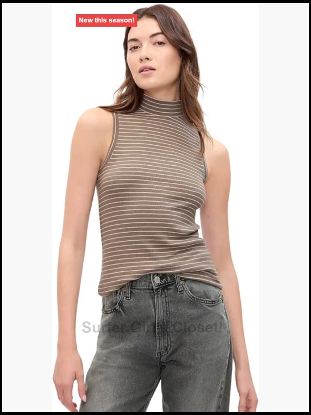 Gap Sleeveless Mockneck Tank Top Striped Cotton Blend